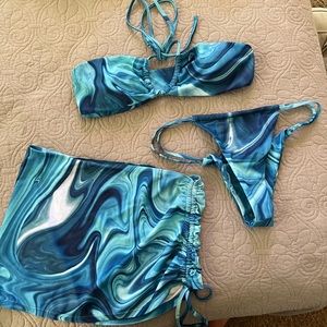 3 piece shein bikini set, blue